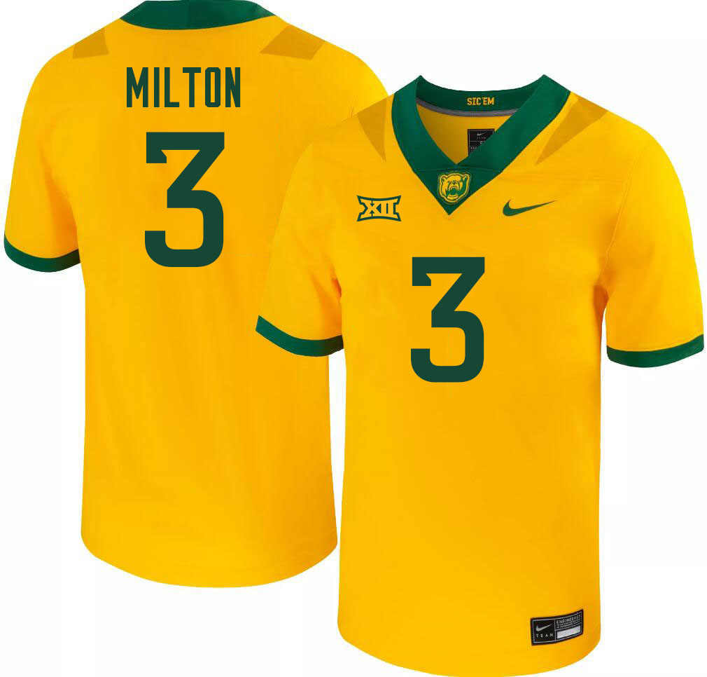 Men-Youth #3 Mark Milton Baylor Bears 2023 College Football Jerseys Stitched-Gold